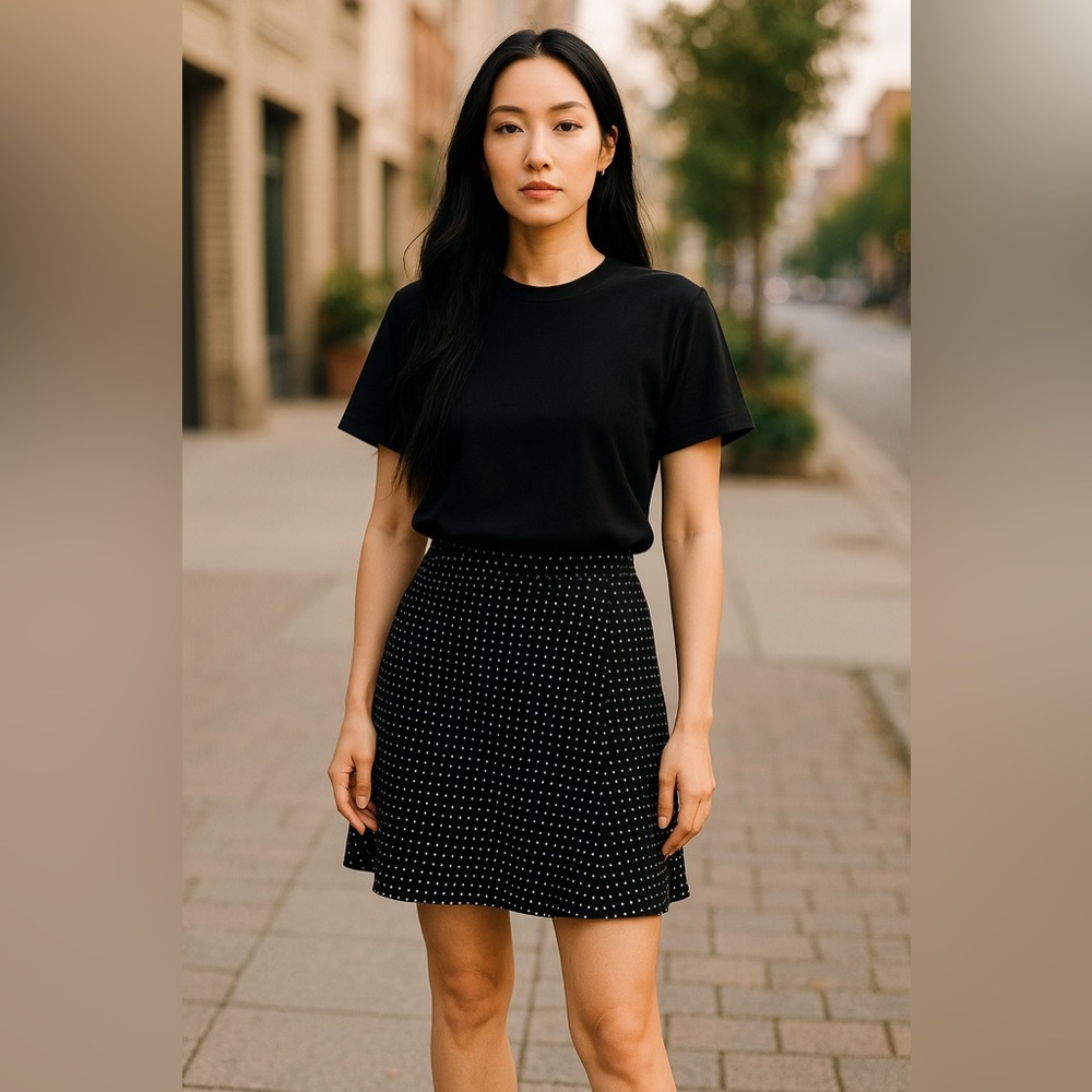 Brandy Melville Black Mini Skirt with White Dot Print